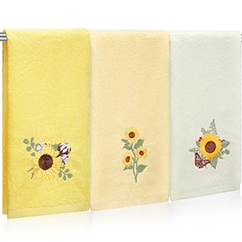 Tingjoo Sunflower Hand Towels Farmhouse Yellow Sunflower Bathroom Decor 14x29 Inch Embroidered Decorative Cute Spring Summer Cotton Soft Absorbent Towels for Bathroom Kitchen