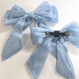 LERTREEUK 3 Stück Strass große Schleife Haarspangen Glitter Bowknot French Barrette Federclips für Frauen (Pink+Blau+Grau)