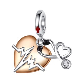 Streetculture Heartbeat Pulse Heart Doctor Stethoscope Life Love Charm Bracelet Pendant Jewellery Decoration Accessories 925 Silver Gift Sterling Silver, Velvet bag