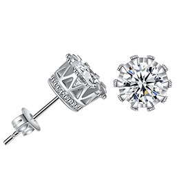 WDIYIEETN Fashion Jewelry 925 Sterling Silver 6mm CZ Crystal Diamond Crown Wedding Earrings for Women