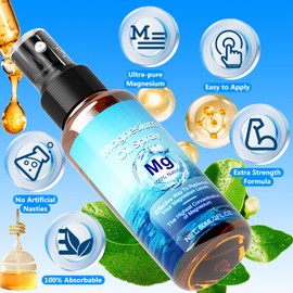 Magnesium Oil Spray, 100% Pure Natural Magnesium Oil Extra Strength, 60Ml Skin & Body Organic Magnesium Chloride Oil Spray, Liquid Magnesium Skin Spray for Feet, Sleep, Relax