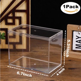 Large Clear Box Acrylic Display Case for 1:30 Scale Cars 6.7 x 4 x 5.3 Inch Makeup Organizer Acrylic Storage with Lid, Clear Plastic Display Box, 1 Piece Cosmetic Case