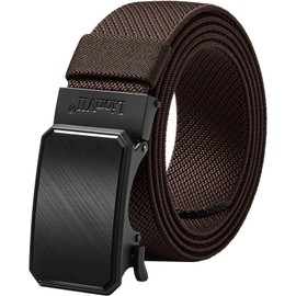 LionVII Men's Stretch Ratchet Belt, Elastic Slide Belt for Men with Automatic Buckle for Men, Adjustable to Fit 28-49" Waist (Coffee - Twill Weave)