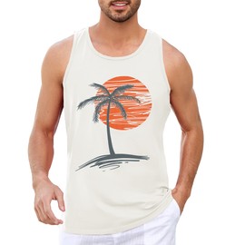 Runcati Mens Workout Tank Tops Sleeveless Shirts Palm Tree Vintage Style T-Shirt White