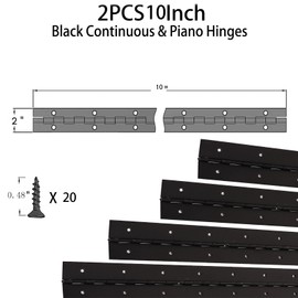 Yeecheng 2PCS Black 10-Inch Heavy Duty Stainless Steel Piano Hinge,2" Open Width Continuous Piano Hinges for Wood Furniture Tool,Piano Cabinets, Includes Pre-Drilled Holes and Screws.