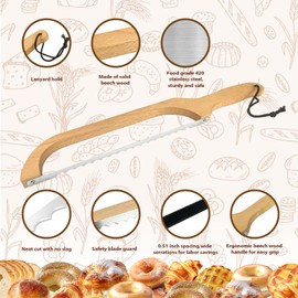 HOTTOR Sourdough Bread Slicer,16inch Bread Knife for Homemade Bread,Bread Bow Knife for Sourdough Rounds,Bread Cutter with Protective Cover,Stainless Steel Serrated Bread Knofe