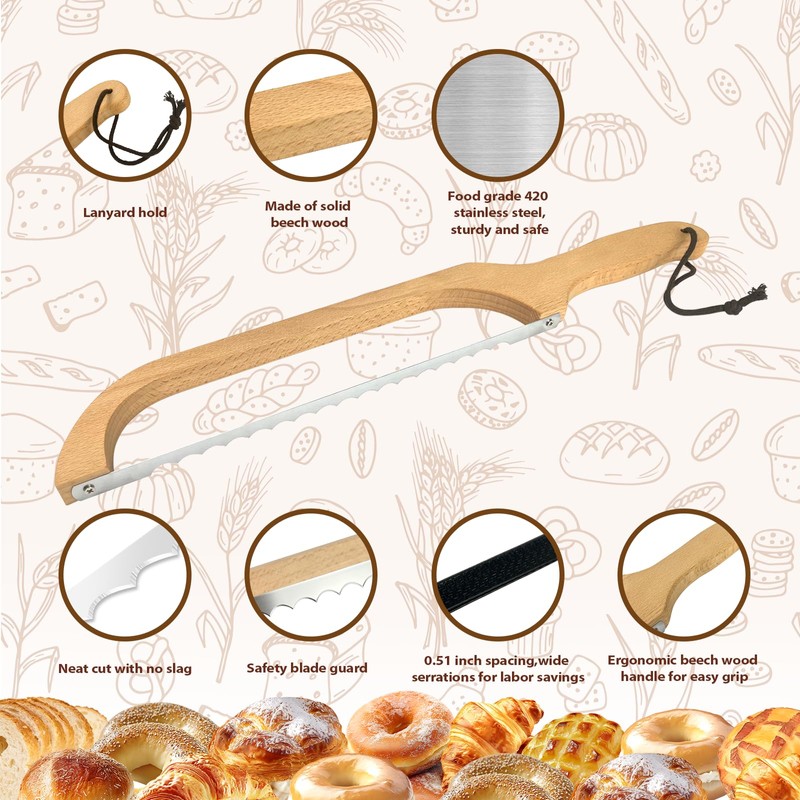 HOTTOR Sourdough Bread Slicer,16inch Bread Knife for Homemade Bread,Bread Bow