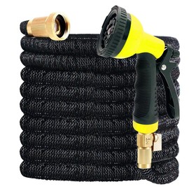 J&B XpandaHose 50ft Expandable Garden Hose with Holder - Heavy Duty Superior Strength 3750D - 4 -Layer Latex Core - Extra Strong Brass Connectors and 10 Spray Nozzle w/Storage Bag (Black 50)