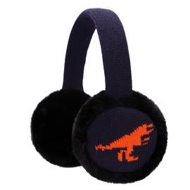 BAOPLAYKIDS Kids Dinosaur Knit Earmuffs Winter Outdoor Ear Muffs Soft Plush Ear Warmers for Boys Girls Navy Orange