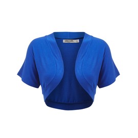 LL WSK1785 Womens Short Sleeve Cropped Bolero Shrug Open Cardigan S Royal_Brite