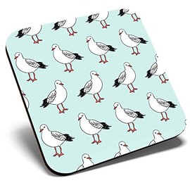 Great Single Coaster Square - Seagull Bird Pattern Gull Seaside |Glossy Quality Coasters | Tabletop Protection for Any Table Type #46287