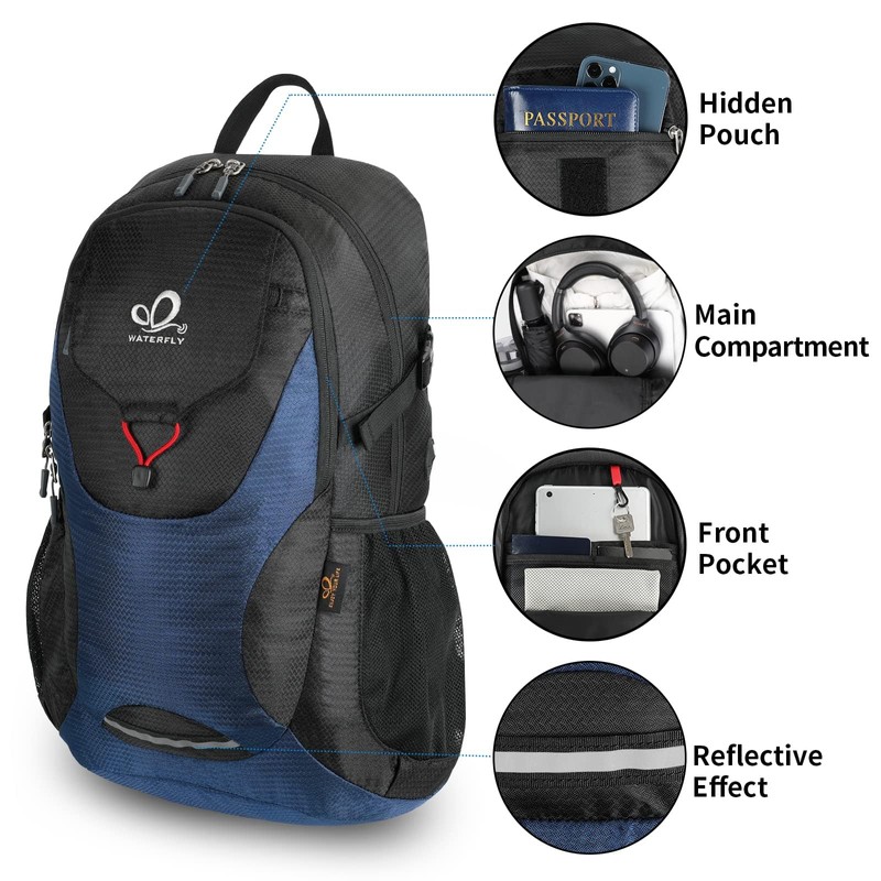 WATERFLY Foldable Backpack Hiking Backpack 30L: Lightweight Daypack with Wet