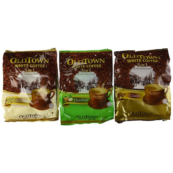 OLD TOWN White Coffee 3 in 1 Variety Pack (Classic, Natural Cane Sugar, Hazelnut)