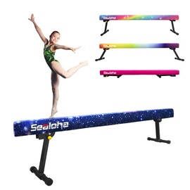 Sealoha 8ft Ultrasimple Adjustable&Foldable Balance Beam,High-Low Floor Beam Suede Gymnastics Equipment,No Tool Require, Gymnastics Beam for Training&Professional HomeTraining