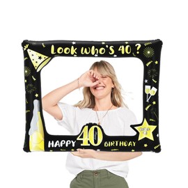 40th Black Gold Photo Booth Inflatable Selfie Frame,40th Birthday Party Photo Booth Props Giant Funny Black Gold Blow Up Picture Frame for 40th Men Women Birthday Gifts Party Favor Decoration Supplies