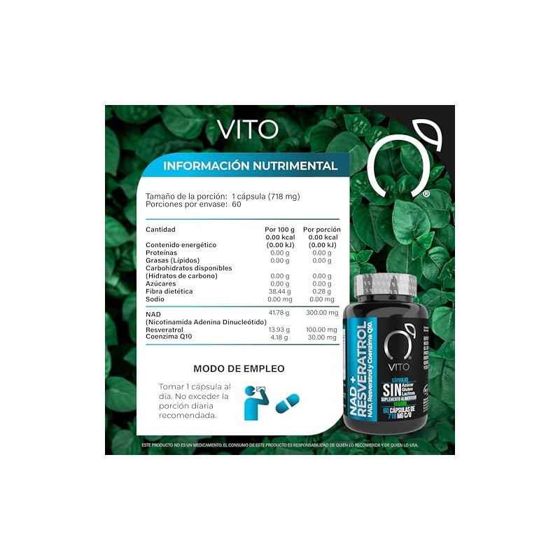 VITO - NAD+ con Resveratrol y Coenzima Q10-60 Cápsulas Veganas