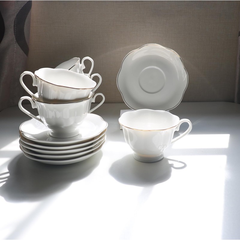Guangyang 12 Pieces Tea Cup set Fine Porcelain 6oz Cup