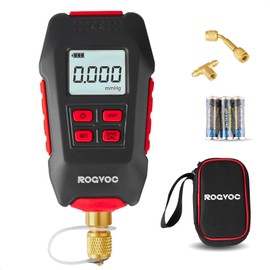 Rogvoc Digital Vacuum Gauge, HVAC Micron Vacuum Gauge Tester with 6 Units 7/16 inch-20 UNF, Digital Vacuum Micron Meter Set with Buzzer Alarm, 1/4 inch SAE Extension Connector Fitting