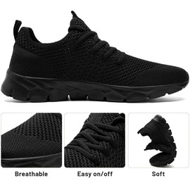 Damyuan Zapatillas de running para mujer y hombre, sin cordones, ligeras, transpirables, cómodas, para gimnasio, antideslizantes, informales, unisex, color negro, talla 9.5 para mujer y 8 para hombre.