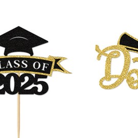 Milageto 12Pcs Graduation Cupcake Toppers 2025, Graduation Theme Party Decorations Supplies Done Award Grad Cupcake Picks, Gold