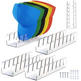 2024 New Hat Stand for Baseball Caps Display and Organizer,No Install Acrylic Hat Holder for 28 Baseball Caps for Bedroom, Closet, Dresser and Wall with Wall Drilled Mounting (4 packs hat organizer)