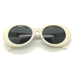 MyUV Bold Retro Oval Mod Thick Frame Round Sunglasses Clout Goggles Glasses (White/Smoke, 51)