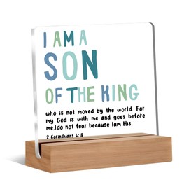 Welshower Inspirational Christian Desk Decor, I Am a Son of the King Religious Bible Verse Acrylic Plaque Sign for Home Office Nursery Kids Room Bedroom Desk Tabletop Decor, 4x4 Inch