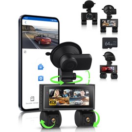 360° 2K Dash Cam Front and Rear Inside,4 Channel Display 3.16" IPS Touchscreen 3x1080P Dash Cam Front and Rear Inside Left Right,24/7 Recording WiFi Built-in GPS,Loop Recording,G-Sensor,64G TF
