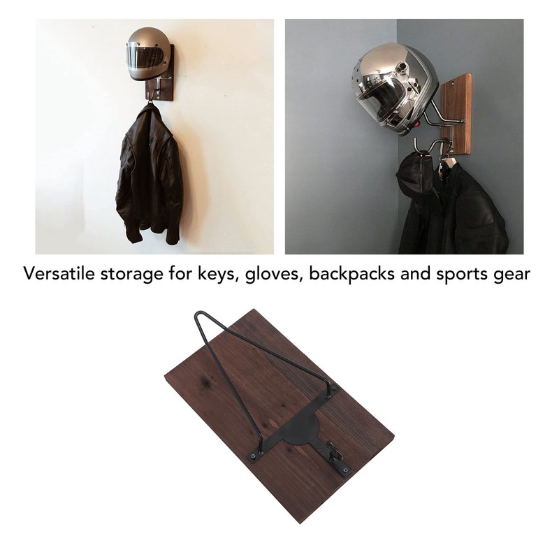 Motorcycle Helmet Rack with Jacket Hook Wood and Iron Wall