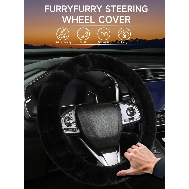 Fluffy Warm Steering Wheel Cover, Faux Wool Soft Texture Cute