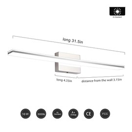 BRIVOLART LED Bathroom Vanity Lighting Fixtures 16W 31.49" Long Shade Stainless Steel Bath Mirror Lamps Wall Lights 6000K