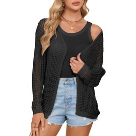 Dokotoo Cardigan Sweaters for Women Knit Black Sweater Oversized Summer Spring Cover Ups 2025 Beach Vacation Clothes for Women Casual Open Front Trendy Loose Casual Outerwear Small