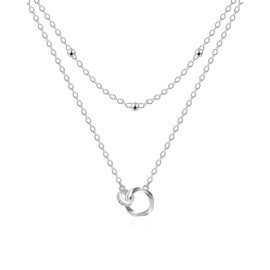 ACECHA Layered Necklaces for Women, 18K Gold Plated Choker Necklace for Women Trendy Silver Dainty Simple Layering Coin Heart Pendant Jewelry Gifts (Silver Rings)