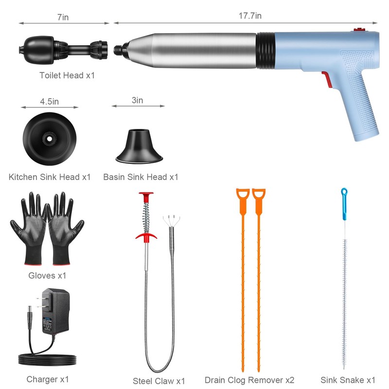 Electric Toilet Plunger High Pressure Drain Unclogger - Heavy Duty