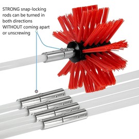 Chimney Sweep Kit Drill-Powered with Flexible Rods & Lint Brush – Rotary Cleaning Kit with 18 Flexible Rods, for Dryer Vent, Fireplace Flue, High-Temperature Resistant DIY Brush Set (Red-18)