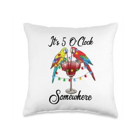 Hawaiian Parrots Drinking Margarita It's 5 O'clock Somewhere Throw Pillow