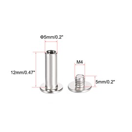 uxcell Screw Post Fit for 3/16"(5mm) Hole Dia, Female 4x12mm Belt Buckle Binding Bolts Leather Fastener Carbon Steel 25 Sets