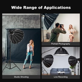 Godox Large Softbox 47.3in 120cm Godox QR-P120T Bowens Mount Parabolic Softbox with Carry Bag 2 Diffusers for Photography Shooting Continous Light Monolights Vedio Portrait Shooting
