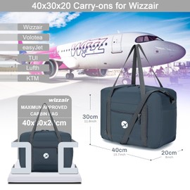 BAGZY Travel Bag Wizzair Volotea Hand Luggage 40 x 30 x 20, 25 L Foldable Weekender Sports Bag Suitcase Bag Waterproof Nylon Shoulder Bag Cabin Handbags Hospital Bag, gray, simple