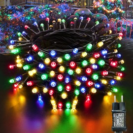 Moxled Christmas Tree Fairy Lights, 10 m, 100 LEDs, Colourful, Electric Outdoor Fairy Lights with Timer and Memory Function, Green Cable, Waterproof, 8 Modes, Christmas Lighting for Garden, Christmas Decoration