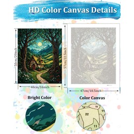 TOCARE Cabin Paint by Numbers Kit for Adults, Cabin in The Moonlit Forest Adult Paint by Number Canvas,Adults' Paint-by-Number Kits Nature Scenery 16x20inch (Without Framed)
