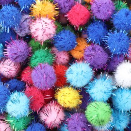 oruola 200pcs 2cm Glitter Pom Poms,Pom Poms Craft,Multicolor Sparkly Pom Poms for Arts and Crafts,Fluffy Small Pompoms for Crafting DIY Decorations,Soft Cat Toy Balls with Tinsel Fluff Indoor Pompom