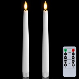 Homemory 3 Pcs Waxy Flameless Taper Candles with Remote, Flickering Battery Operated Taper Candles, Led Flameless Candlesticks Classic Tall Taper Candles for Home, Wedding, Party, Ivory, 9.6 inches