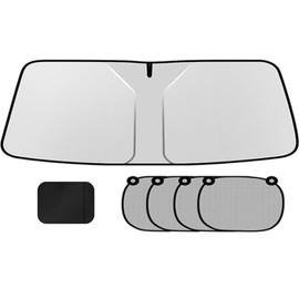Car Windshield Sun Shade+4PCS Car Side Window Sun Shade, Comes with Storage Bag, Foldable Sun Shade Insulate Heat and UV, Keeps Vehicle Interior Cool, Fit for Cars, Trucks, and SUVs