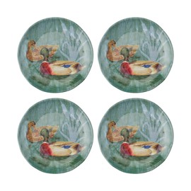 UPware At the Lake Melamine Round Dessert Plates, Small Serving Plates, for Appetizer, Snacks, and Side Dishes, Green, 6 Inch, Set of 4