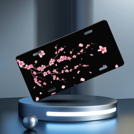 Cherry Blossom License Plate Cover Pink Flower License Plate Funny Stainless Steel for Car Decoration Accessory Vanity Tag for USA Canada Standard Gift License Plate Holder for Men Women12.2" X 6.2"