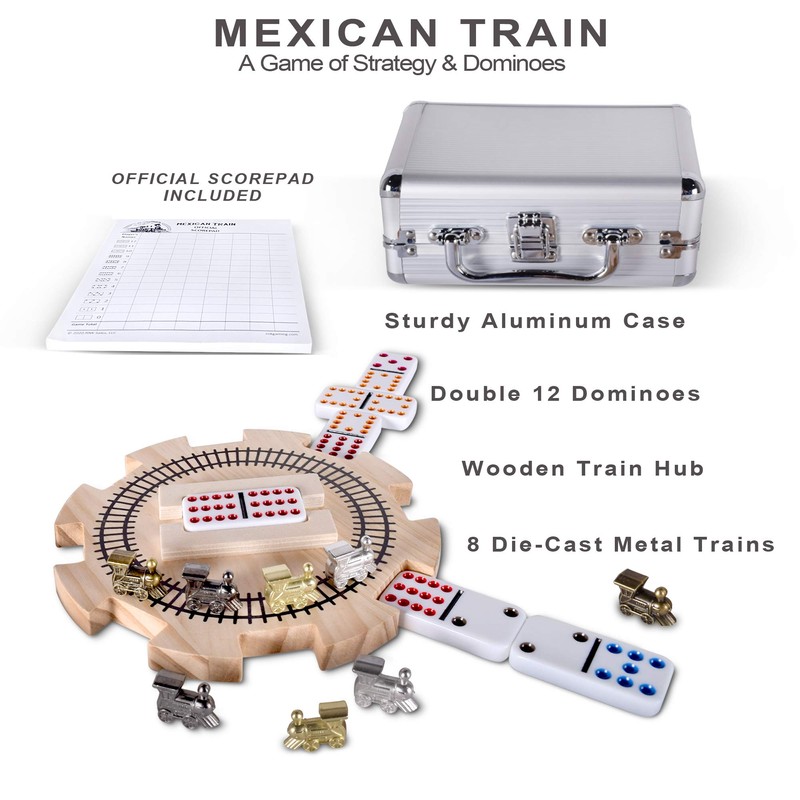 Mexican Train Dominoes Set Double 12 Color Dots with Wooden