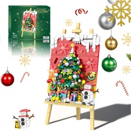 NAFONRU Christmas Tree Art Easel Building Toys – Christmas Painting Building Blocks Tabletop Decor, Festive Holiday DIY Art Display Decoration for Home Idea for Kids, Teens & Adults (Ages 6+)