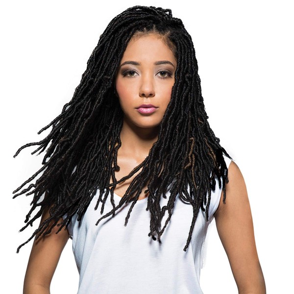 Bobbi Boss Synthetic Hair Crochet Braids African Roots Braid Collection Nu Locs 18" (6-PACK, M1B/PUR)