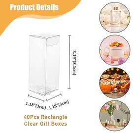 DICOSMETIC 40Pcs 1.18 x 1.18 x 3.19 Clear PVC Plastic Gift Boxes Rectangle Waterproof Clear Favor Boxes Transparent Folding Gift Packaging Box for Candy Molds Wedding Party